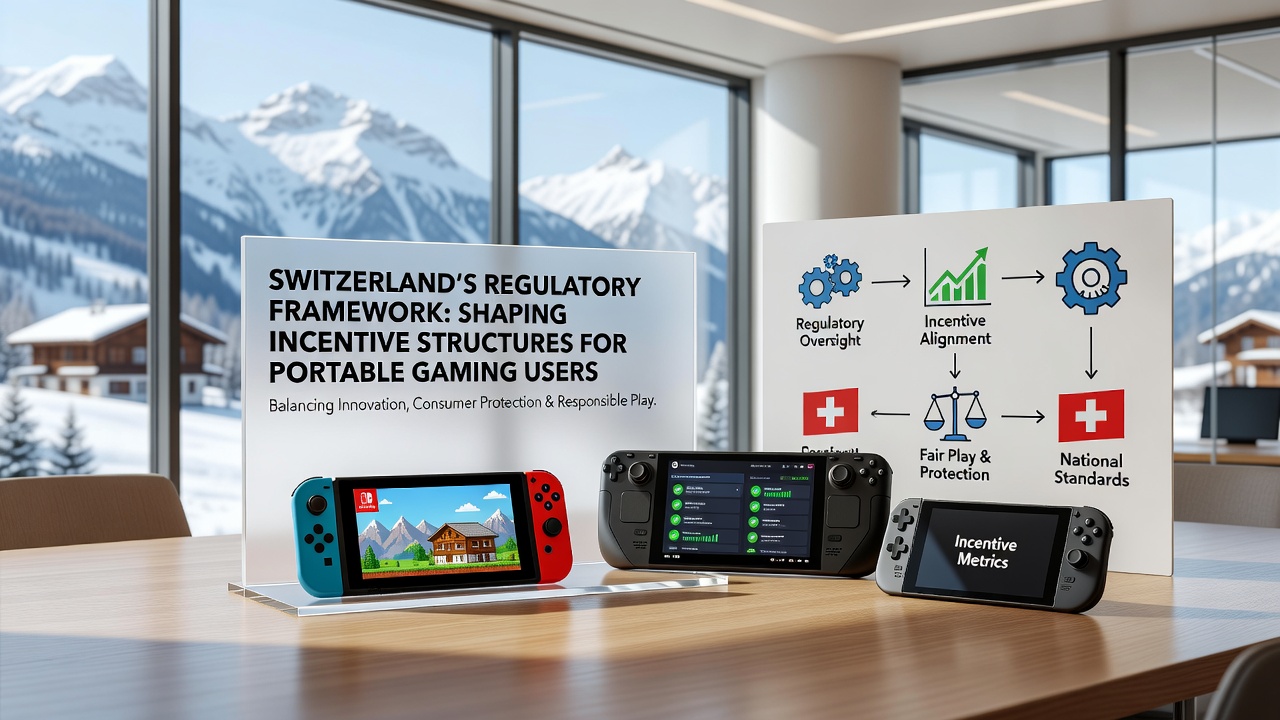 Mobile phone showing a gaming app interface alongside regulatory compliance checklists